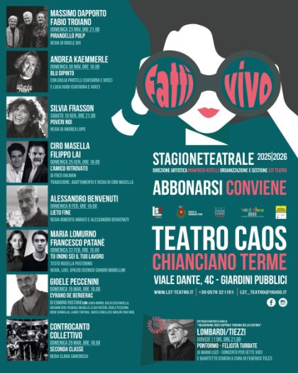 ‘Fatti vivo!’. Al Teatro Caos la nuova stagione teatrale 2025/2026 di Chianciano Terme